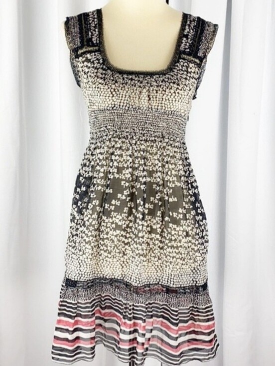 Free People Dresses & Skirts - VTG Free People Sleeveless Smocked Silk Blend Lace Tunic Slip Dress Size 4